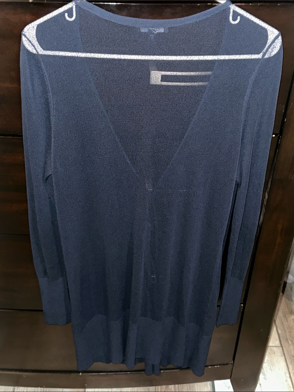 Eileen Fisher Navy Sheer V-Neck Longline Cardigan - Picture 3 of 3